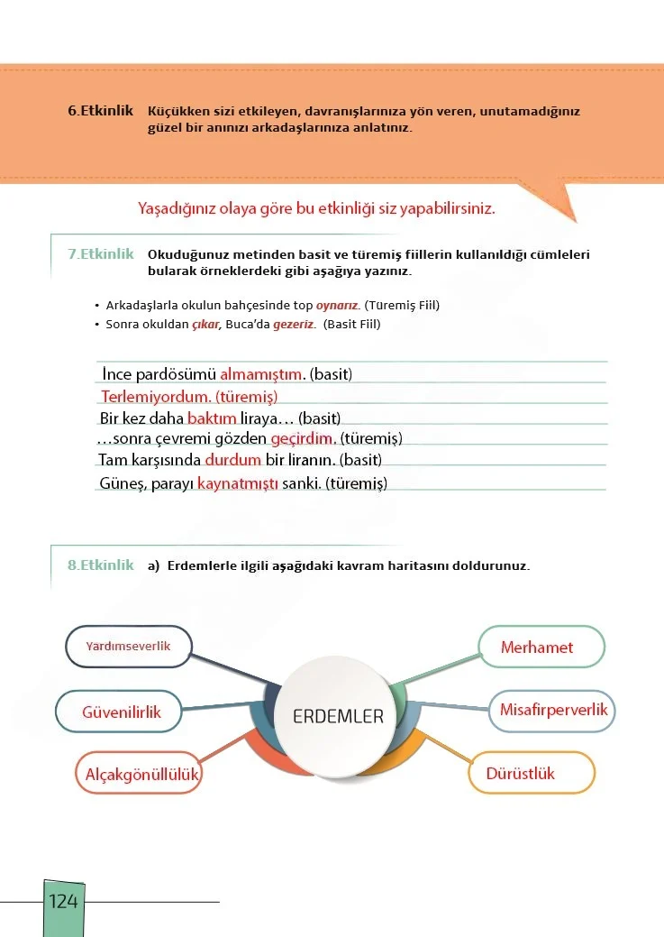 7. Sınıf Türkçe Ders Kitabı Cevapları Meb Yayınları 1. Kitap Sayfa 124 Çözüm Görseli