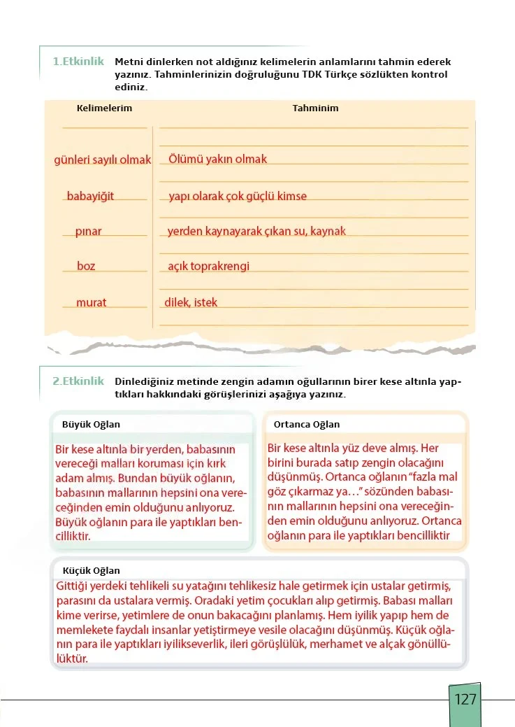 7. Sınıf Türkçe Ders Kitabı Cevapları Meb Yayınları 1. Kitap Sayfa 127 Çözüm Görseli