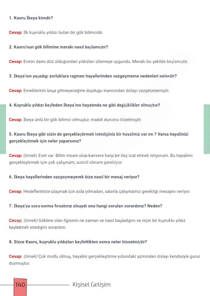 7. Sınıf Türkçe Ders Kitabı Cevapları Meb Yayınları 1. Kitap Sayfa 140 Çözüm Görseli