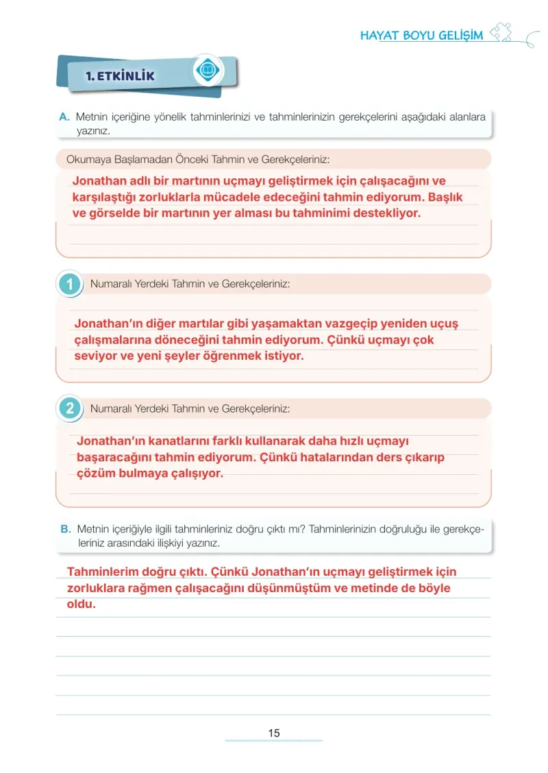 7. Sınıf Türkçe Ders Kitabı Cevapları Meb Yayınları 1. Kitap Sayfa 15 Çözüm Görseli
