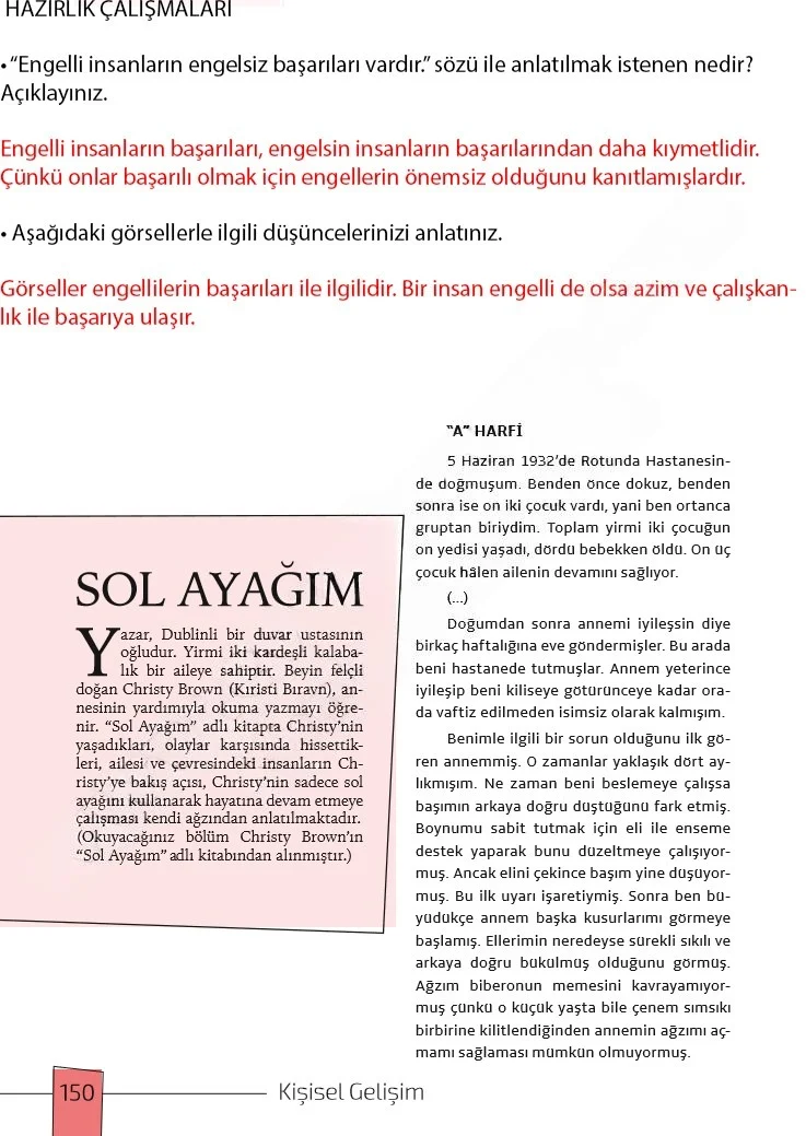 7. Sınıf Türkçe Ders Kitabı Cevapları Meb Yayınları 1. Kitap Sayfa 150 Çözüm Görseli