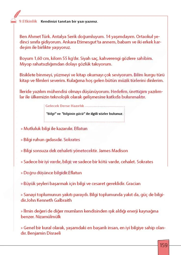7. Sınıf Türkçe Ders Kitabı Cevapları Meb Yayınları 1. Kitap Sayfa 159 Çözüm Görseli