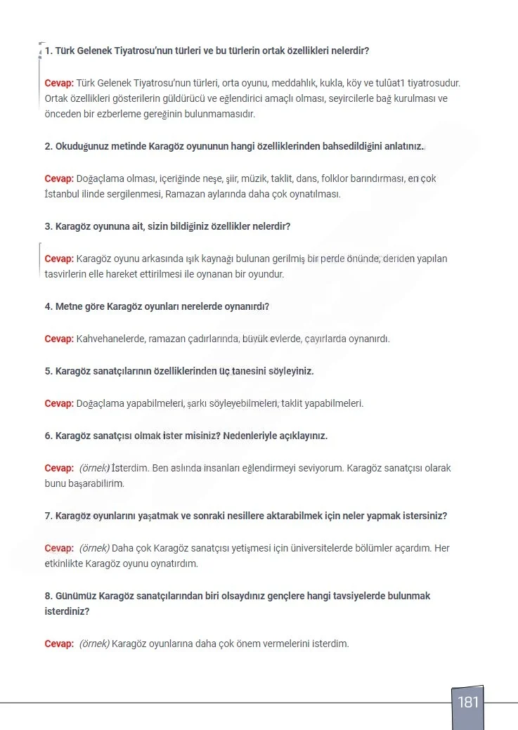 7. Sınıf Türkçe Ders Kitabı Cevapları Meb Yayınları 1. Kitap Sayfa 181 Çözüm Görseli