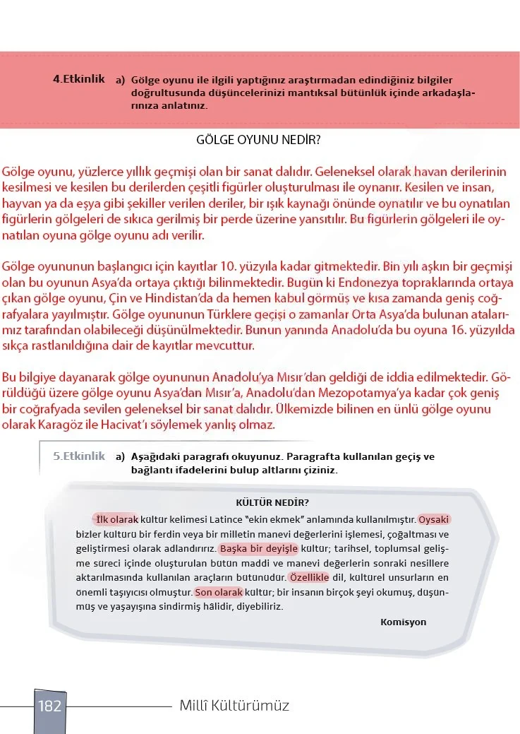 7. Sınıf Türkçe Ders Kitabı Cevapları Meb Yayınları 1. Kitap Sayfa 182 Çözüm Görseli