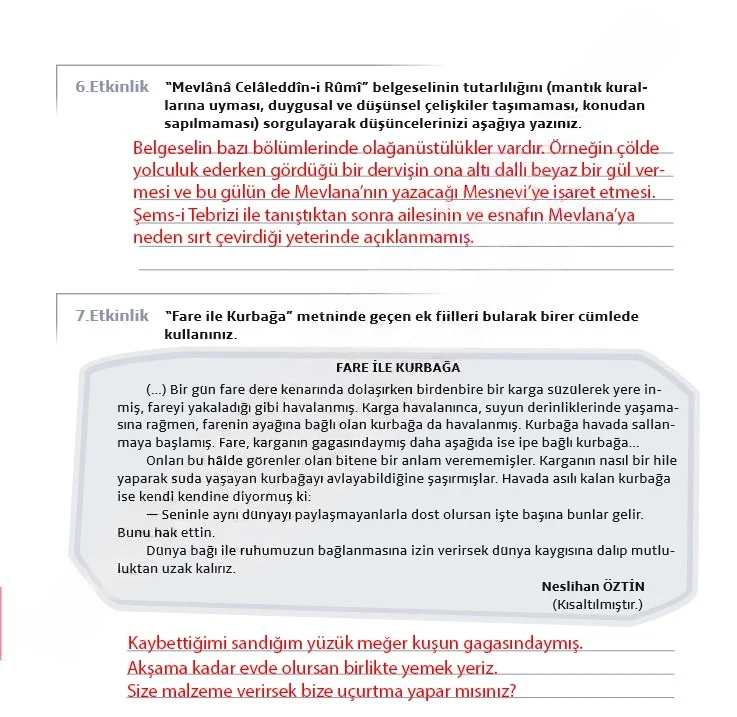 7. Sınıf Türkçe Ders Kitabı Cevapları Meb Yayınları 1. Kitap Sayfa 195 Çözüm Görseli