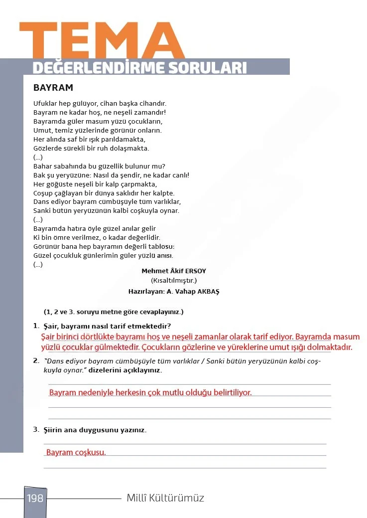 7. Sınıf Türkçe Ders Kitabı Cevapları Meb Yayınları 1. Kitap Sayfa 198 Çözüm Görseli