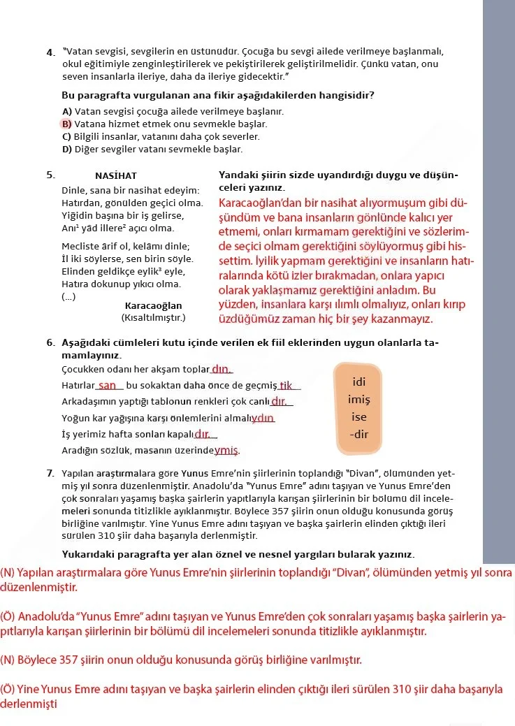 7. Sınıf Türkçe Ders Kitabı Cevapları Meb Yayınları 1. Kitap Sayfa 199 Çözüm Görseli