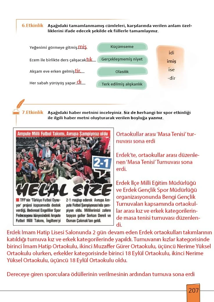 7. Sınıf Türkçe Ders Kitabı Cevapları Meb Yayınları 1. Kitap Sayfa 207 Çözüm Görseli