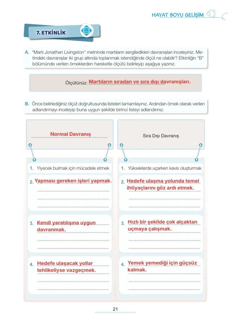 7. Sınıf Türkçe Ders Kitabı Cevapları Meb Yayınları 1. Kitap Sayfa 21 Çözüm Görseli