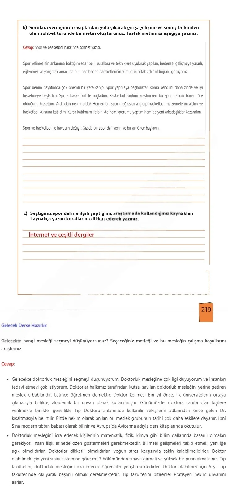7. Sınıf Türkçe Ders Kitabı Cevapları Meb Yayınları 1. Kitap Sayfa 219 Çözüm Görseli