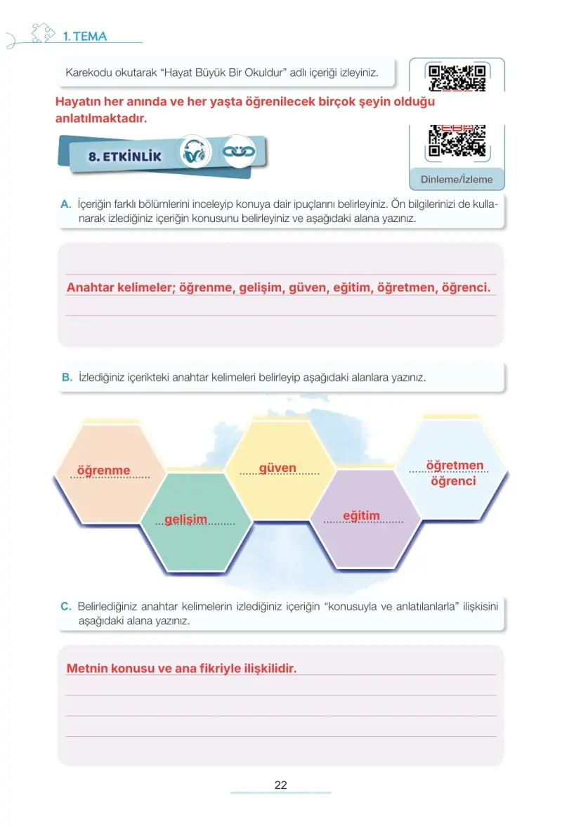 7. Sınıf Türkçe Ders Kitabı Cevapları Meb Yayınları 1. Kitap Sayfa 22 Çözüm Görseli