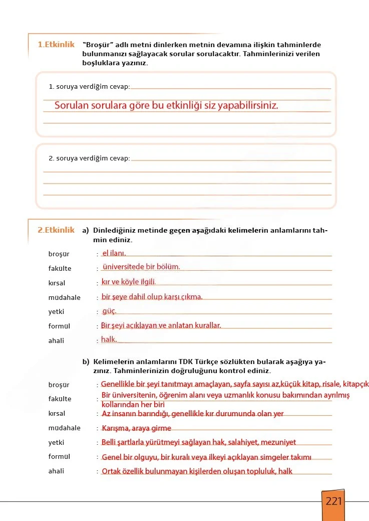 7. Sınıf Türkçe Ders Kitabı Cevapları Meb Yayınları 1. Kitap Sayfa 221 Çözüm Görseli