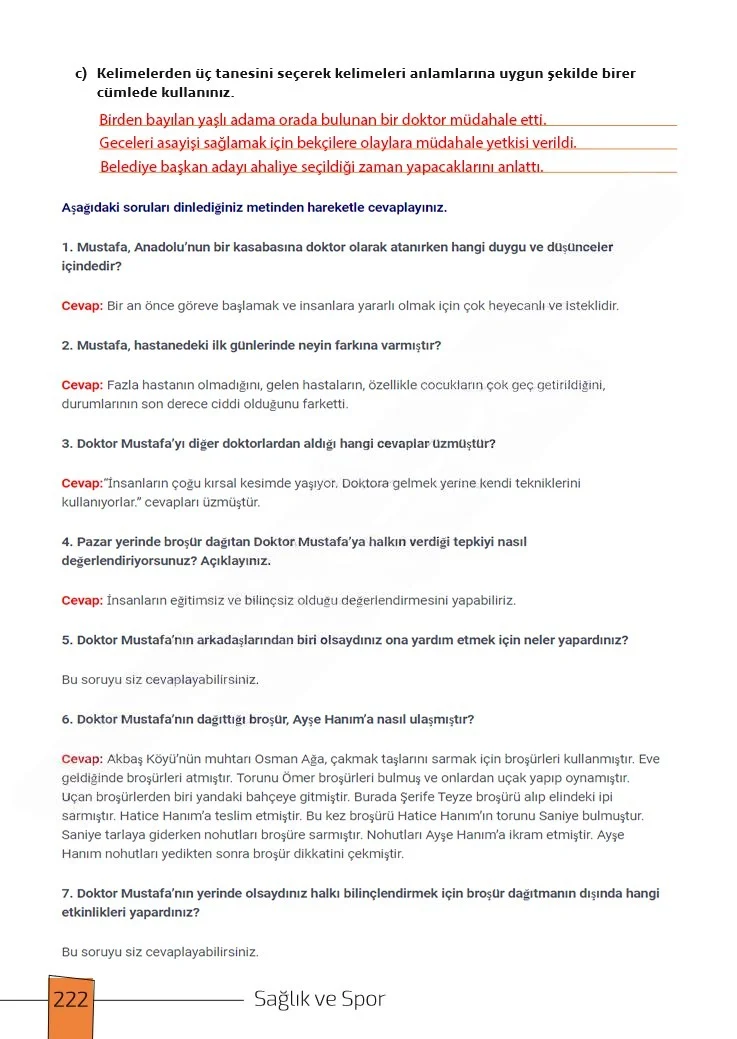 7. Sınıf Türkçe Ders Kitabı Cevapları Meb Yayınları 1. Kitap Sayfa 222 Çözüm Görseli