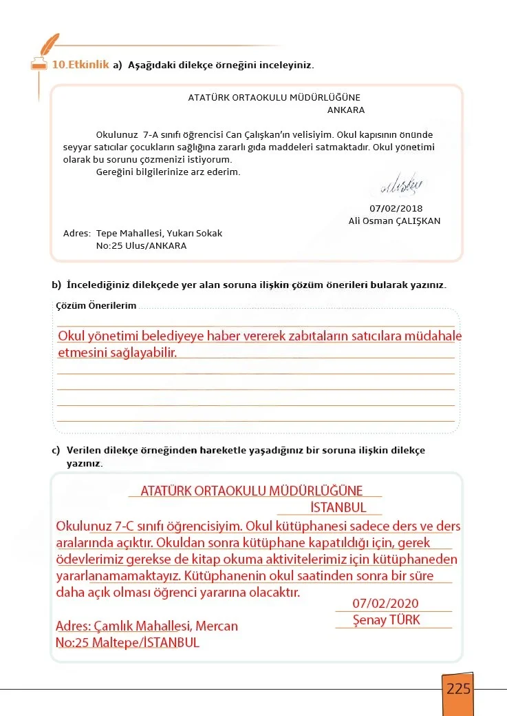 7. Sınıf Türkçe Ders Kitabı Cevapları Meb Yayınları 1. Kitap Sayfa 225 Çözüm Görseli