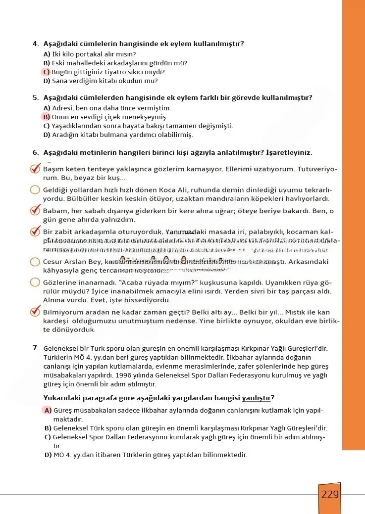 7. Sınıf Türkçe Ders Kitabı Cevapları Meb Yayınları 1. Kitap Sayfa 229 Çözüm Görseli