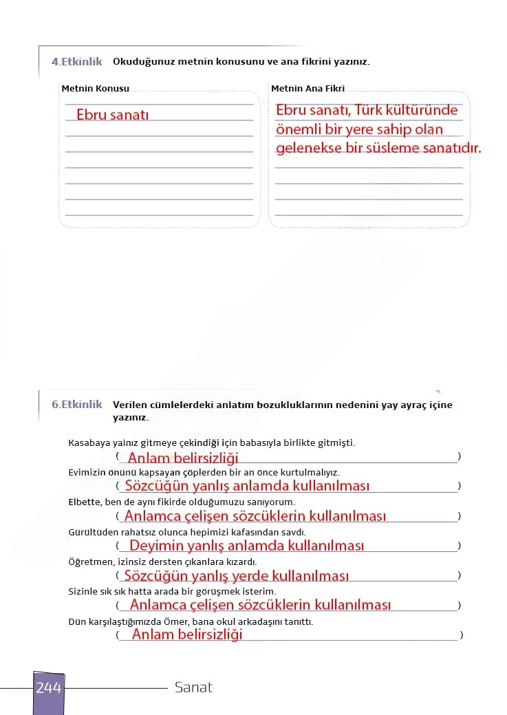 7. Sınıf Türkçe Ders Kitabı Cevapları Meb Yayınları 1. Kitap Sayfa 244 Çözüm Görseli