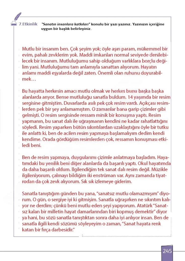 7. Sınıf Türkçe Ders Kitabı Cevapları Meb Yayınları 1. Kitap Sayfa 245 Çözüm Görseli