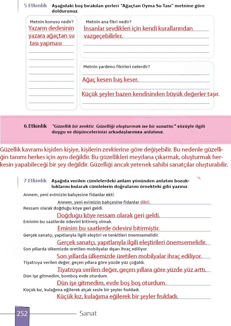 7. Sınıf Türkçe Ders Kitabı Cevapları Meb Yayınları 1. Kitap Sayfa 252 Çözüm Görseli