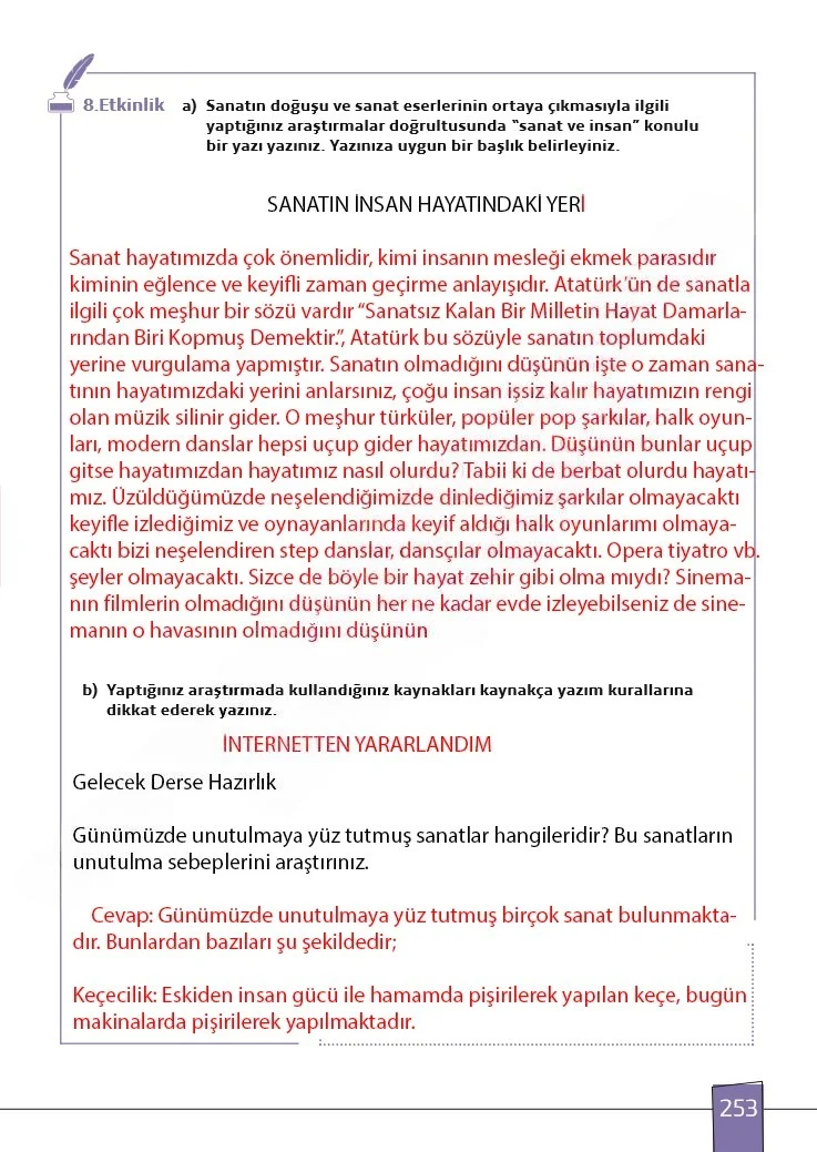 7. Sınıf Türkçe Ders Kitabı Cevapları Meb Yayınları 1. Kitap Sayfa 253 Çözüm Görseli