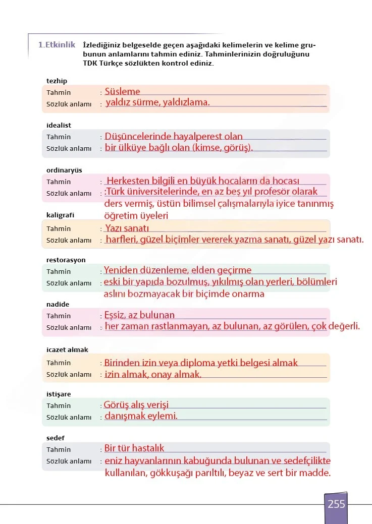 7. Sınıf Türkçe Ders Kitabı Cevapları Meb Yayınları 1. Kitap Sayfa 255 Çözüm Görseli