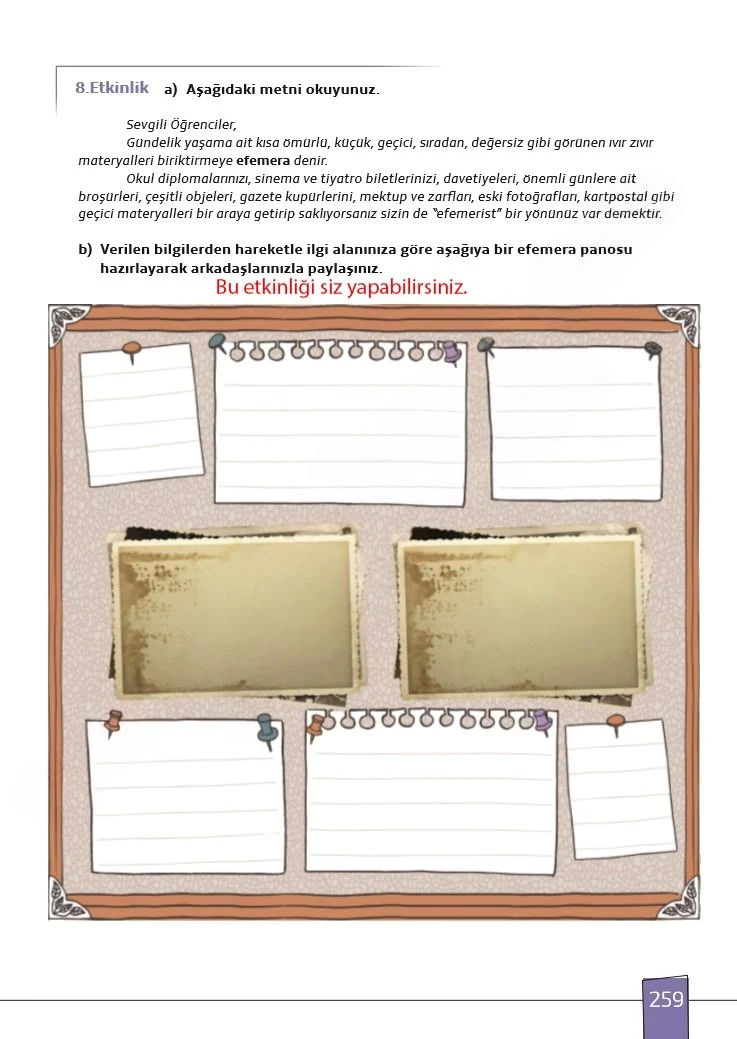 7. Sınıf Türkçe Ders Kitabı Cevapları Meb Yayınları 1. Kitap Sayfa 259 Çözüm Görseli