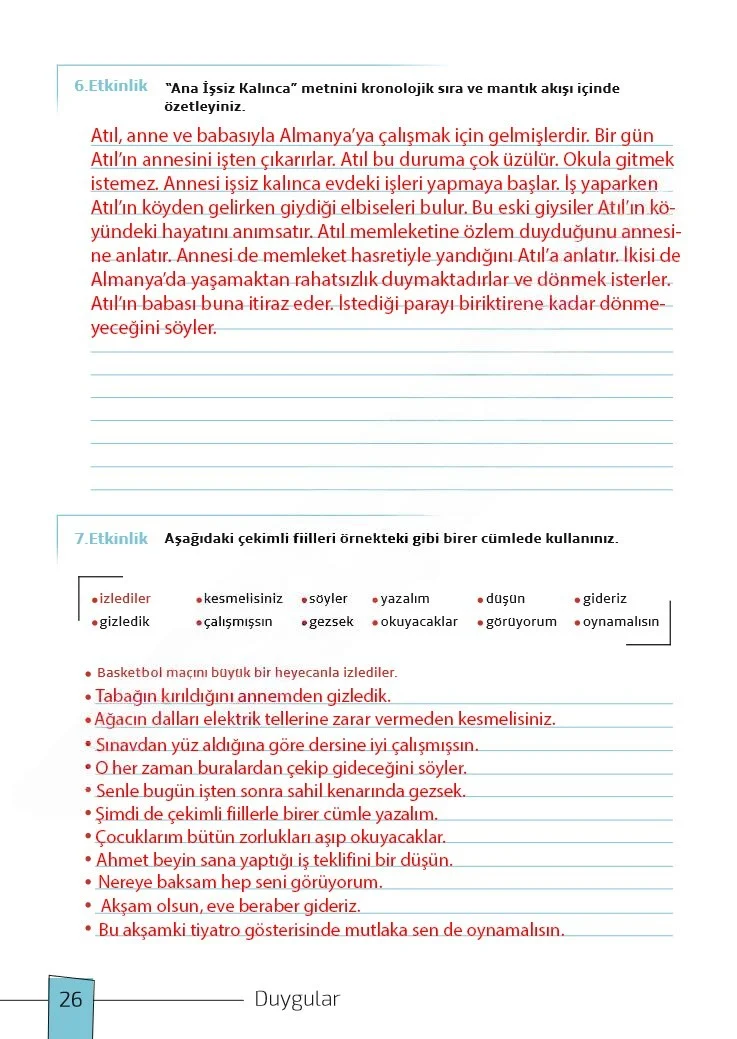 7. Sınıf Türkçe Ders Kitabı Cevapları Meb Yayınları 1. Kitap Sayfa 26 Çözüm Görseli