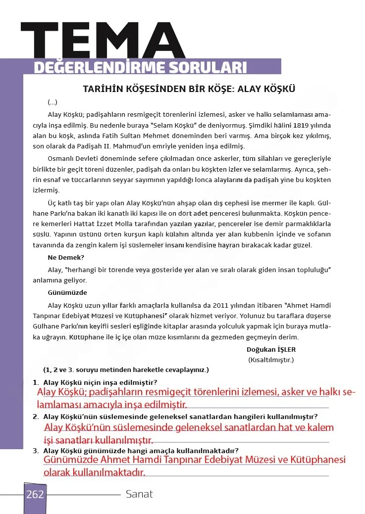 7. Sınıf Türkçe Ders Kitabı Cevapları Meb Yayınları 1. Kitap Sayfa 262 Çözüm Görseli