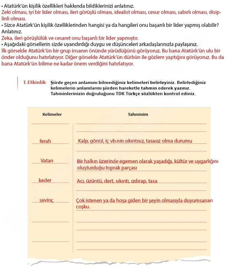 7. Sınıf Türkçe Ders Kitabı Cevapları Meb Yayınları 1. Kitap Sayfa 40 Çözüm Görseli