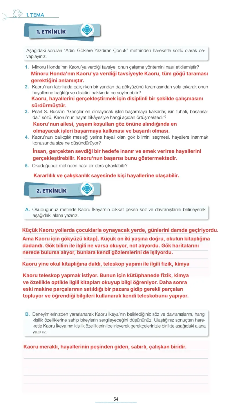 7. Sınıf Türkçe Ders Kitabı Cevapları Meb Yayınları 1. Kitap Sayfa 54 Çözüm Görseli