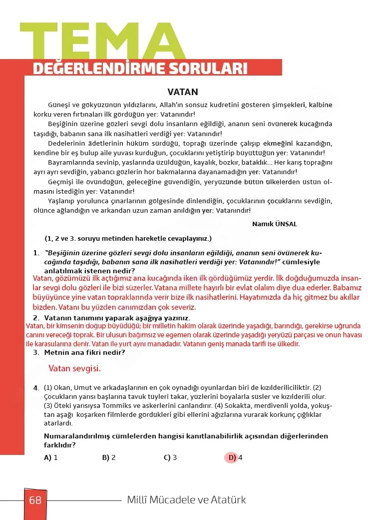 7. Sınıf Türkçe Ders Kitabı Cevapları Meb Yayınları 1. Kitap Sayfa 68 Çözüm Görseli
