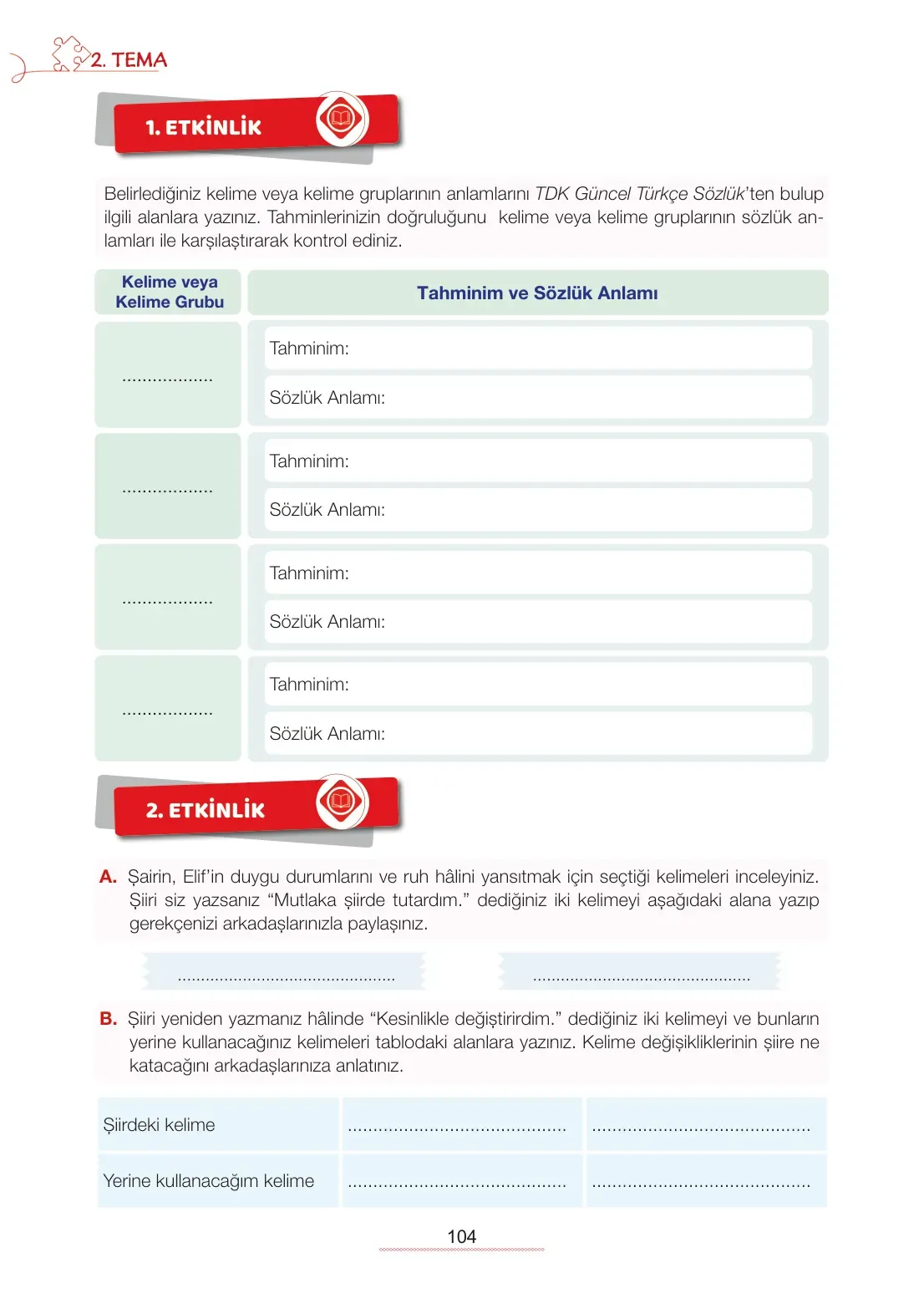 7. Sınıf Türkçe Ders Kitabı Cevapları Meb Yayınları 1. Kitap Sayfa 104