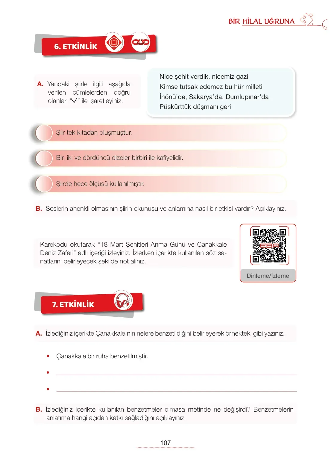 7. Sınıf Türkçe Ders Kitabı Cevapları Meb Yayınları 1. Kitap Sayfa 107