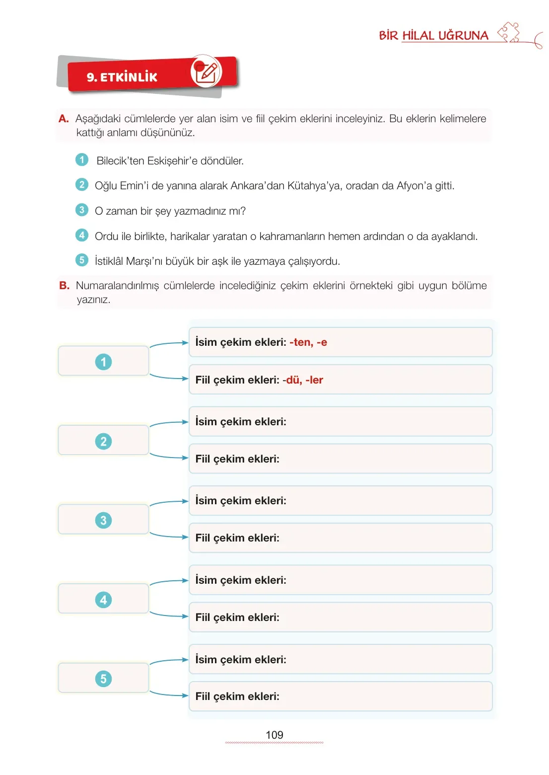 7. Sınıf Türkçe Ders Kitabı Cevapları Meb Yayınları 1. Kitap Sayfa 109