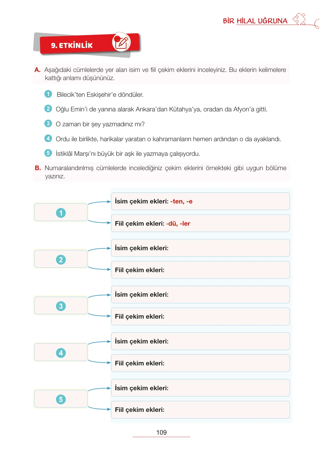 7. Sınıf Türkçe Ders Kitabı Cevapları Meb Yayınları 1. Kitap Sayfa 109