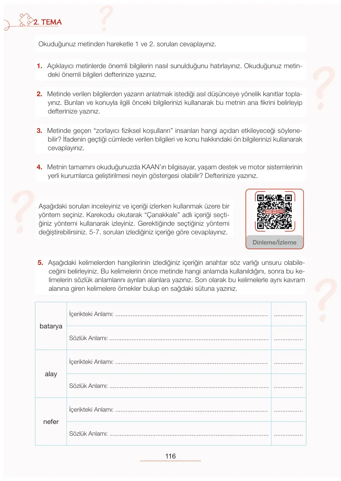 7. Sınıf Türkçe Ders Kitabı Cevapları Meb Yayınları 1. Kitap Sayfa 116