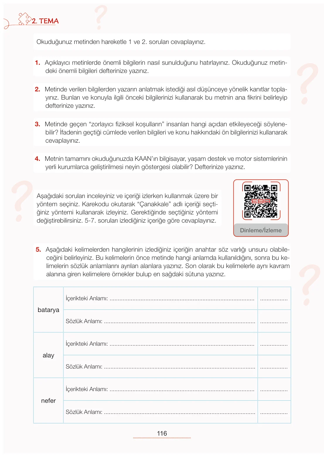 7. Sınıf Türkçe Ders Kitabı Cevapları Meb Yayınları 1. Kitap Sayfa 116