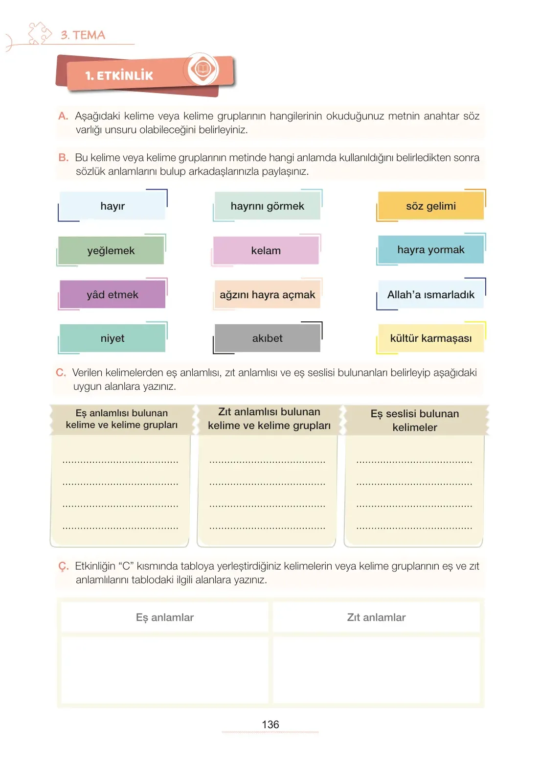 7. Sınıf Türkçe Ders Kitabı Cevapları Meb Yayınları 1. Kitap Sayfa 136