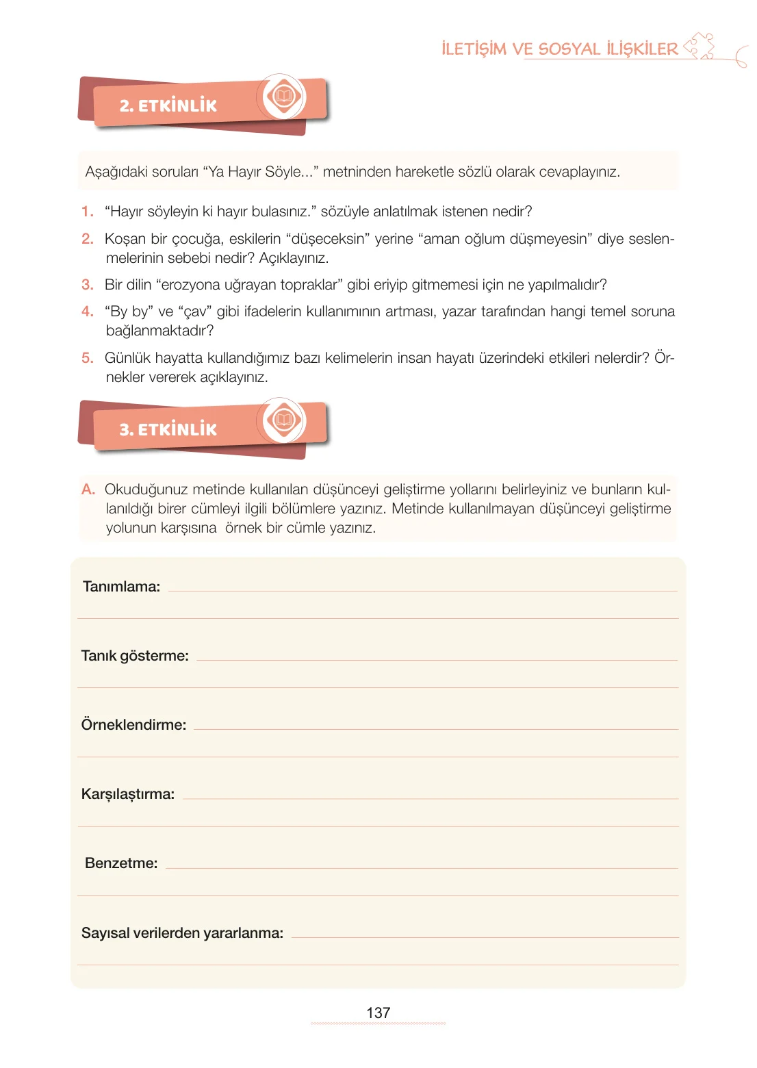 7. Sınıf Türkçe Ders Kitabı Cevapları Meb Yayınları 1. Kitap Sayfa 137