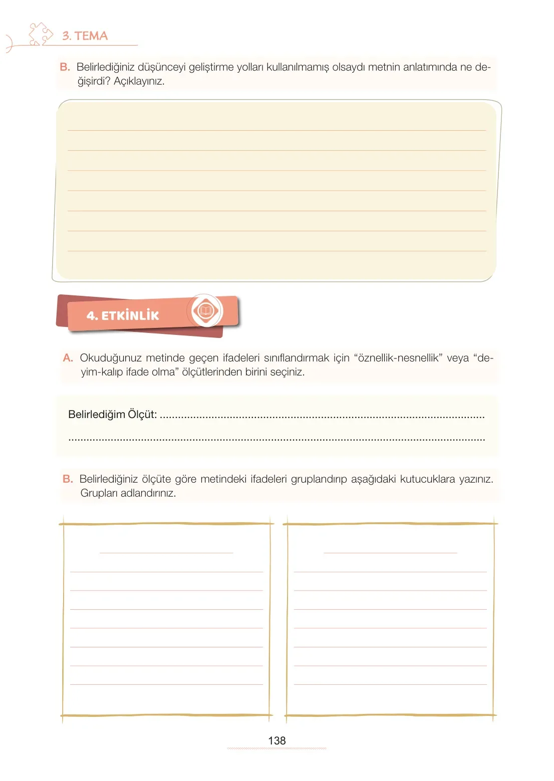 7. Sınıf Türkçe Ders Kitabı Cevapları Meb Yayınları 1. Kitap Sayfa 138