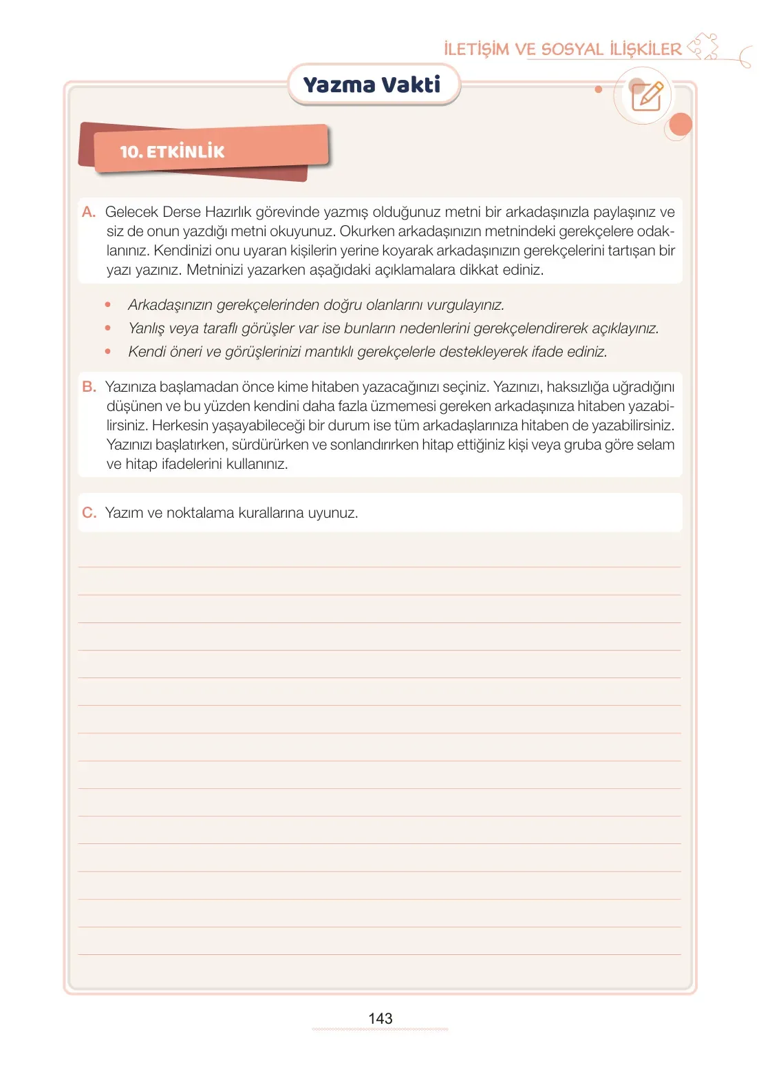 7. Sınıf Türkçe Ders Kitabı Cevapları Meb Yayınları 1. Kitap Sayfa 143