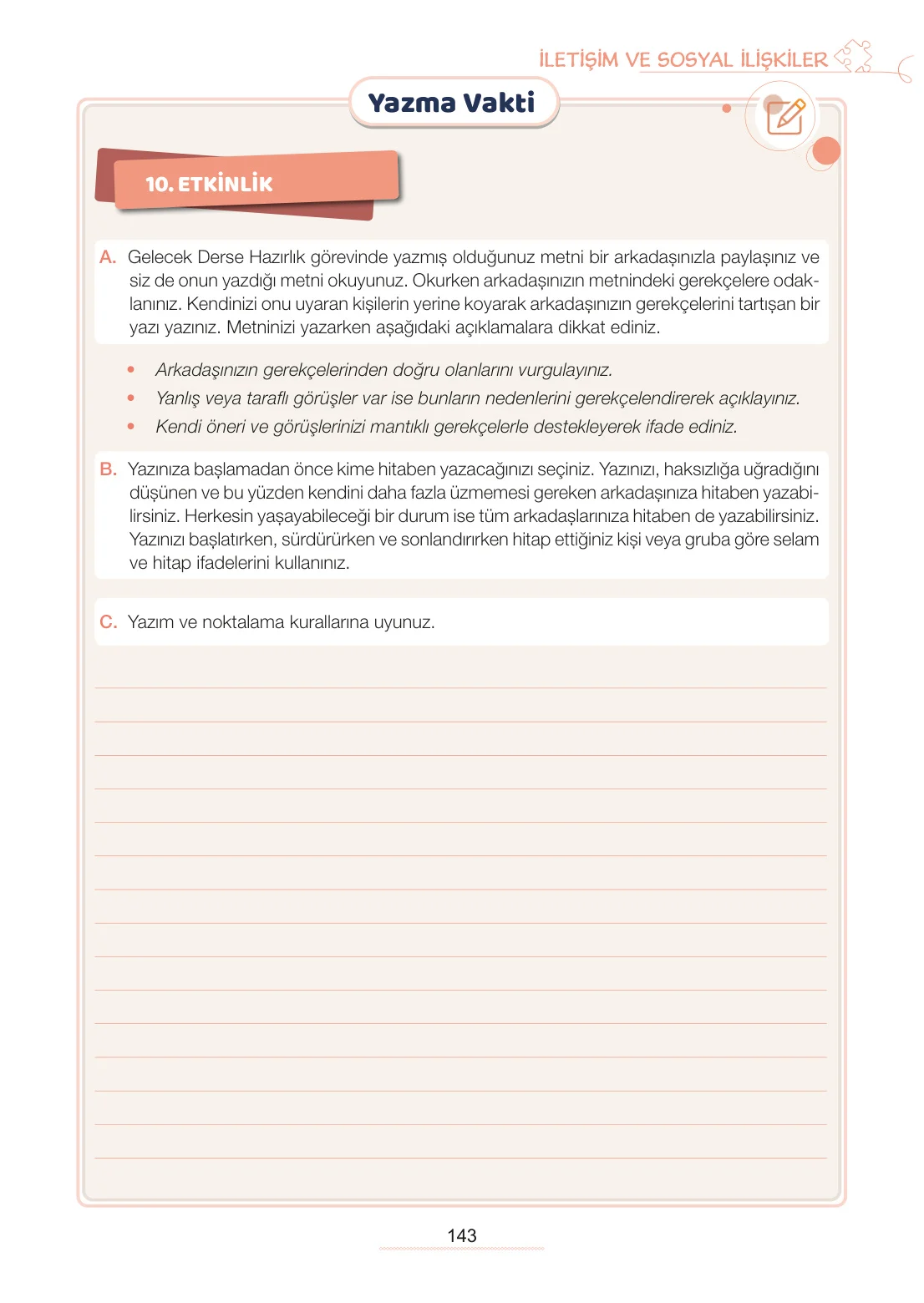 7. Sınıf Türkçe Ders Kitabı Cevapları Meb Yayınları 1. Kitap Sayfa 143