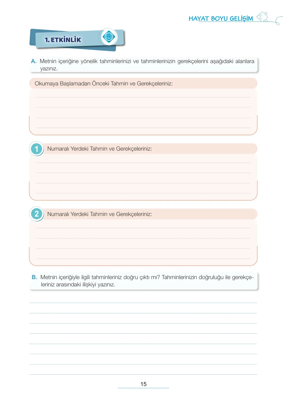 7. Sınıf Türkçe Ders Kitabı Cevapları Meb Yayınları 1. Kitap Sayfa 15