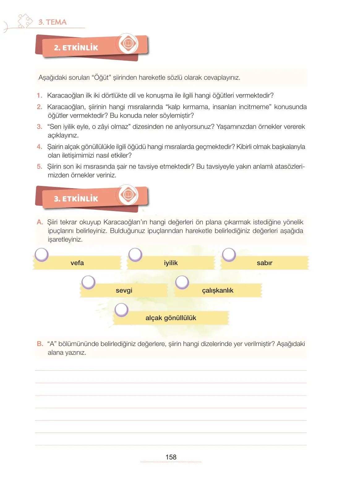 7. Sınıf Türkçe Ders Kitabı Cevapları Meb Yayınları 1. Kitap Sayfa 158