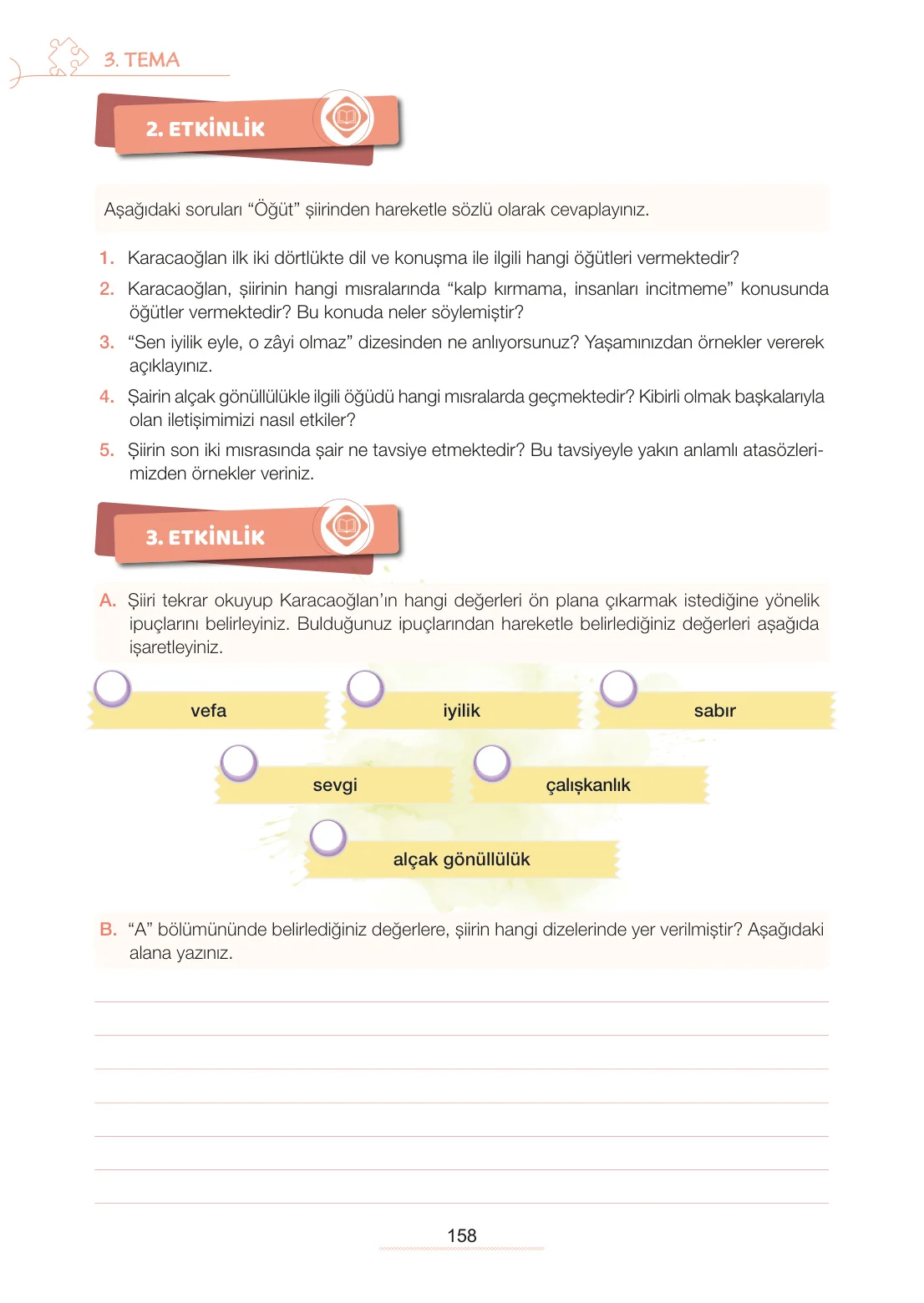 7. Sınıf Türkçe Ders Kitabı Cevapları Meb Yayınları 1. Kitap Sayfa 158