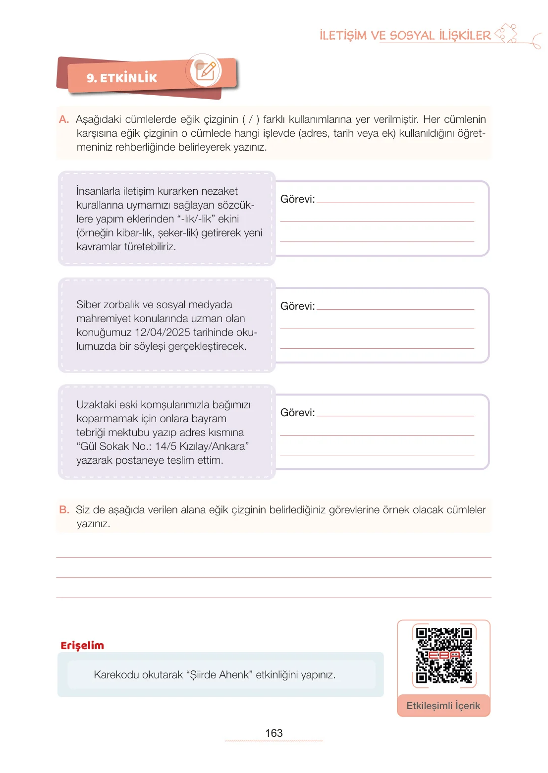 7. Sınıf Türkçe Ders Kitabı Cevapları Meb Yayınları 1. Kitap Sayfa 163