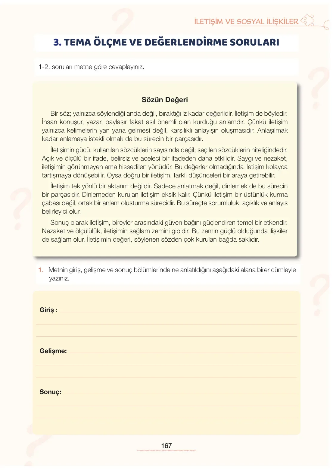 7. Sınıf Türkçe Ders Kitabı Cevapları Meb Yayınları 1. Kitap Sayfa 167