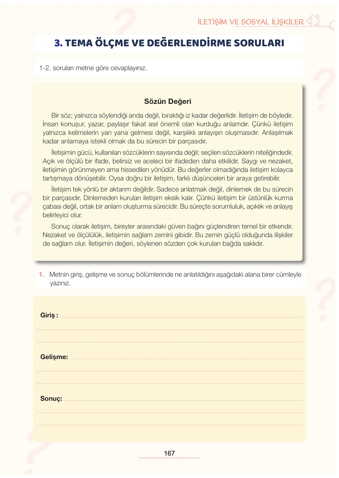7. Sınıf Türkçe Ders Kitabı Cevapları Meb Yayınları 1. Kitap Sayfa 167