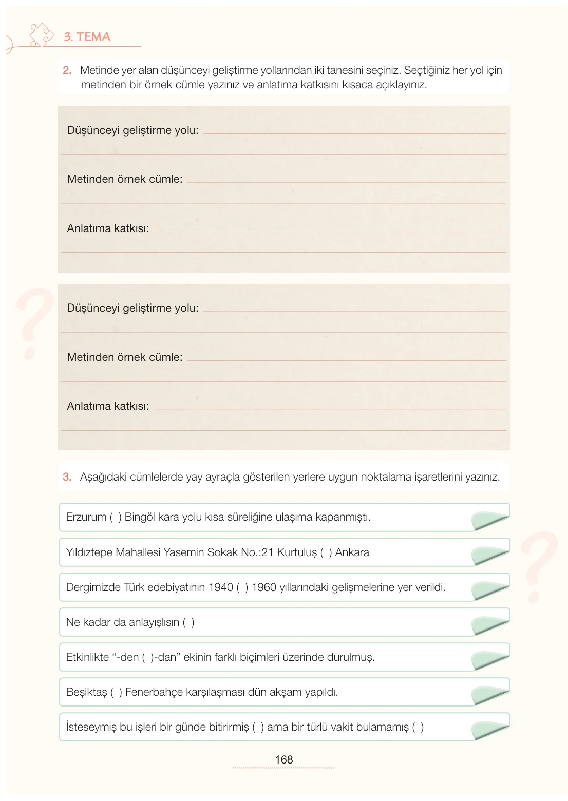7. Sınıf Türkçe Ders Kitabı Cevapları Meb Yayınları 1. Kitap Sayfa 168