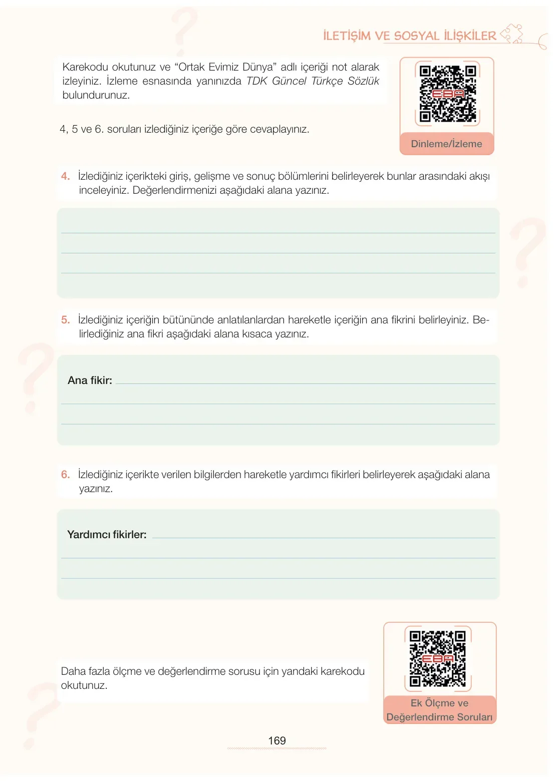 7. Sınıf Türkçe Ders Kitabı Cevapları Meb Yayınları 1. Kitap Sayfa 169