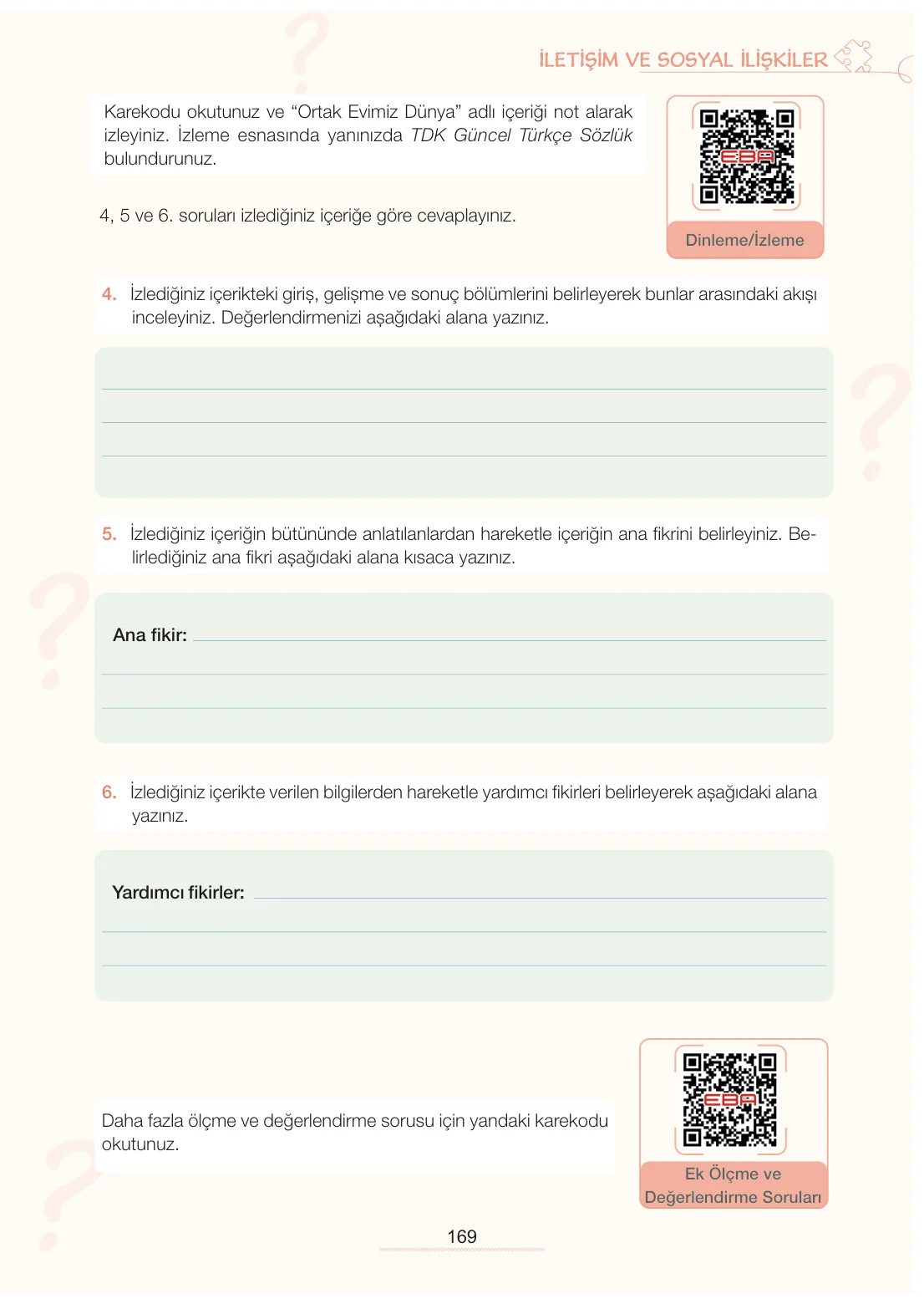 7. Sınıf Türkçe Ders Kitabı Cevapları Meb Yayınları 1. Kitap Sayfa 169